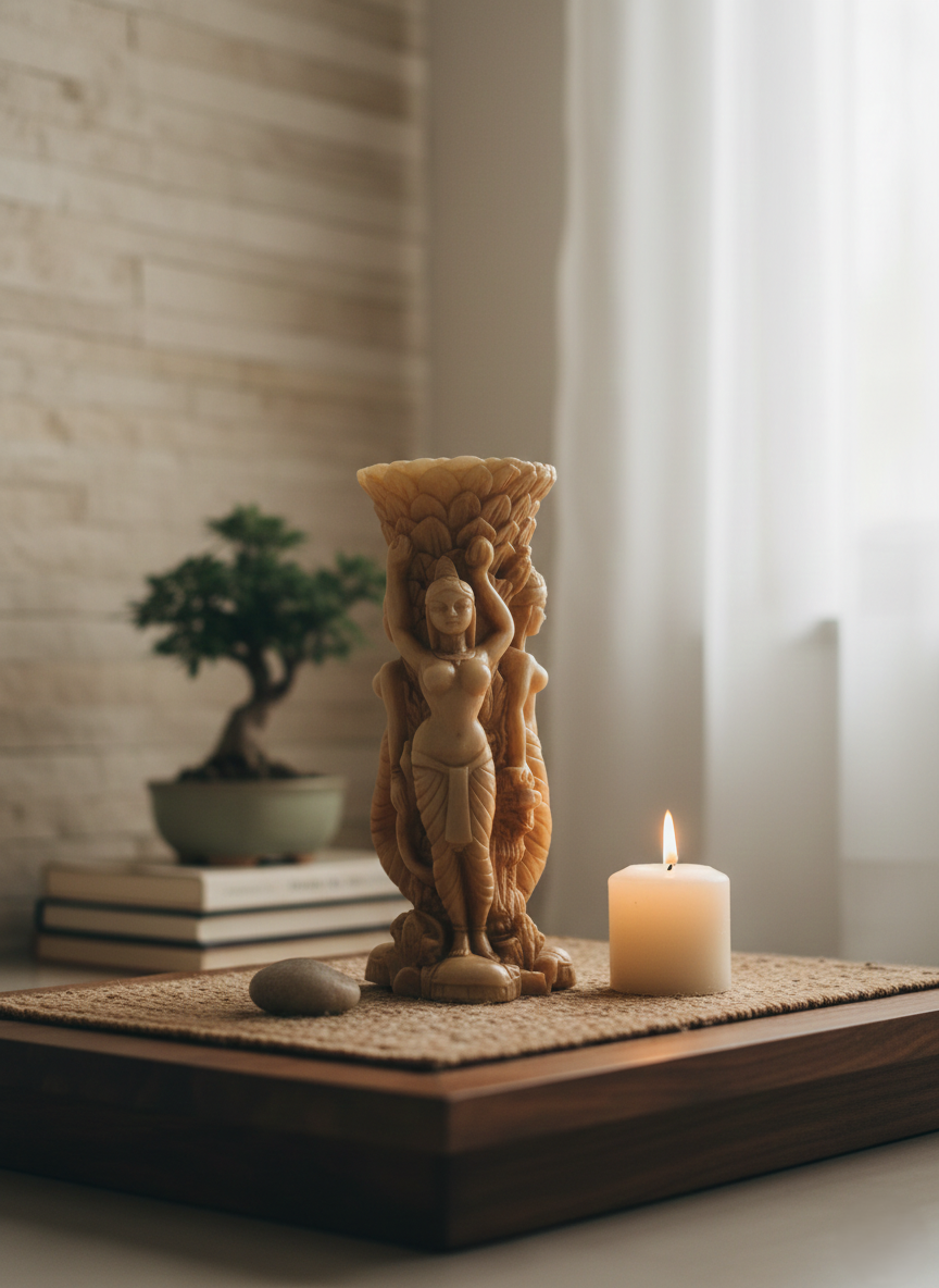 Vase Bougeoir Balinais en Pierre d'Onyx Sculpté Main - Vintage 22cm - LVR