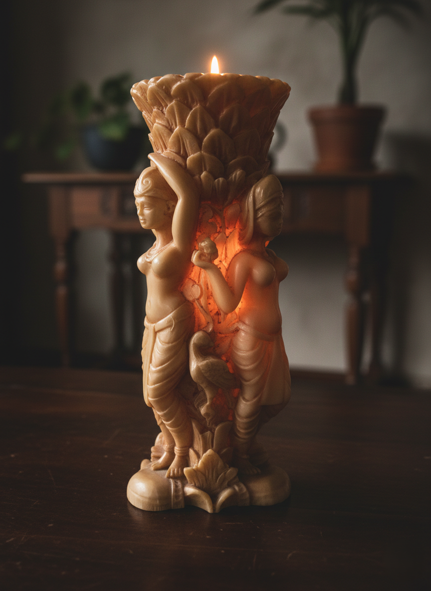 Vase Bougeoir Balinais en Pierre d'Onyx Sculpté Main - Vintage 22cm - LVR