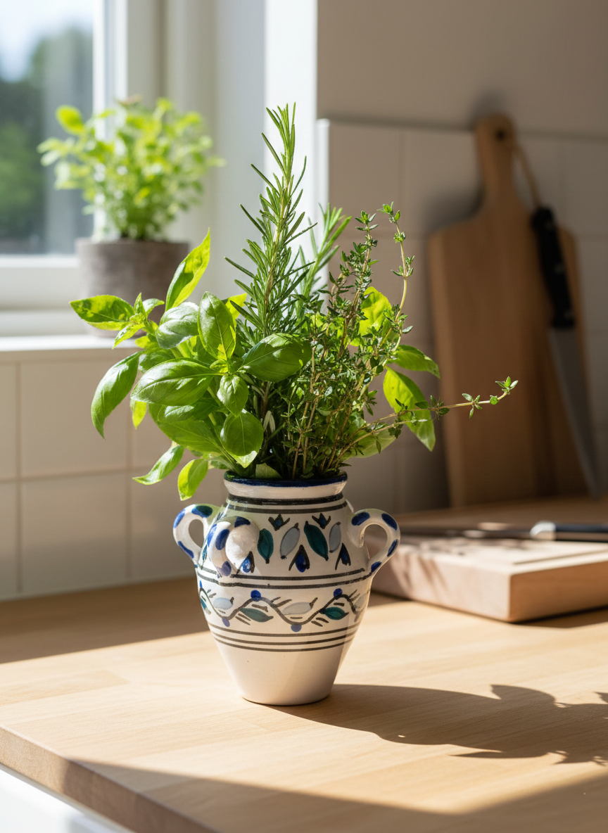 Mini Amphore à 4 Anses – Poterie Artisanale Peinte à la Main (Vintage Boho) - LVR