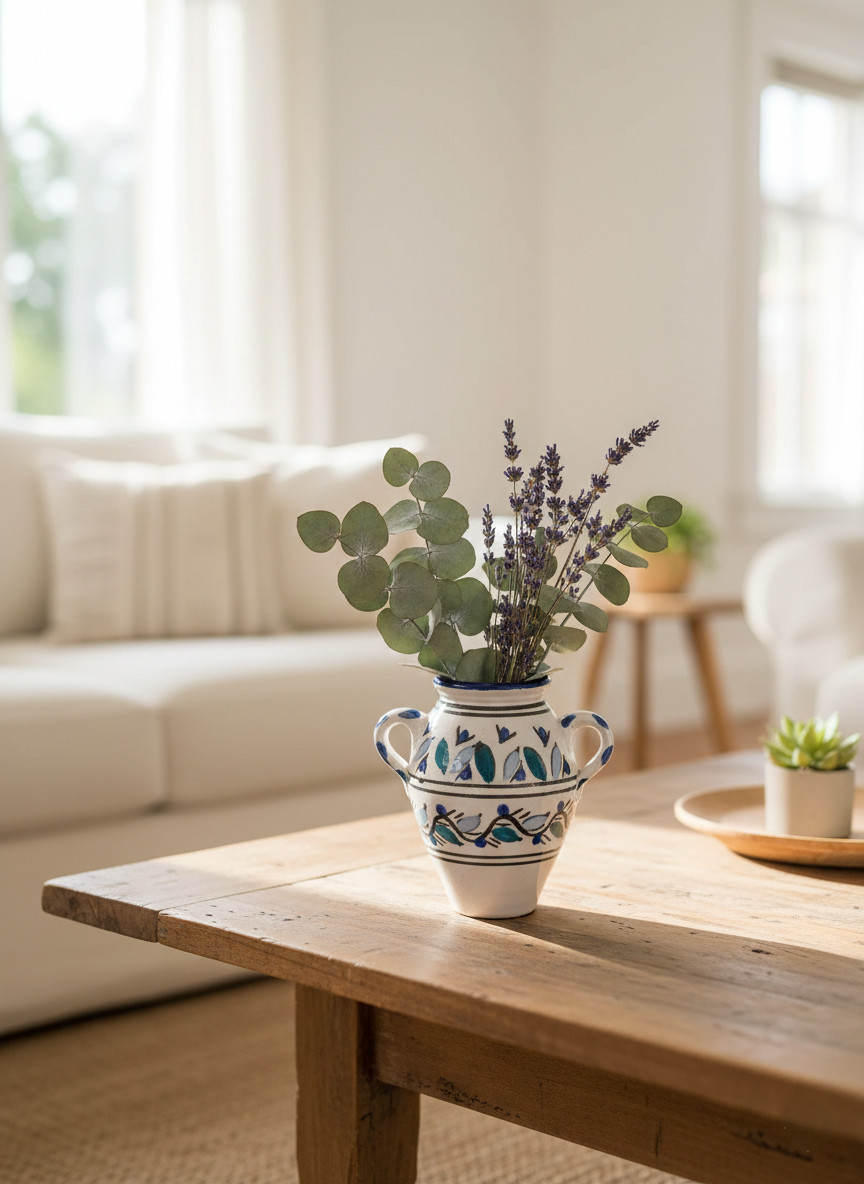 Mini Amphore à 4 Anses – Poterie Artisanale Peinte à la Main (Vintage Boho) - LVR