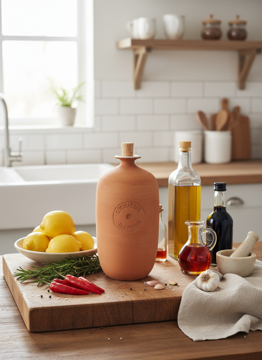 Bouteille "Liqueur Maison" en Terracotta – Artisanat Rustique & Authentique - LVR