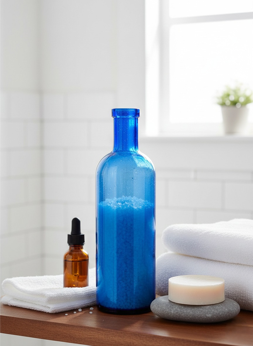 Fiole Apothicaire Vintage : Bleu Cobalt & Verre Bullé (Années 50-60) 💙 - LVR