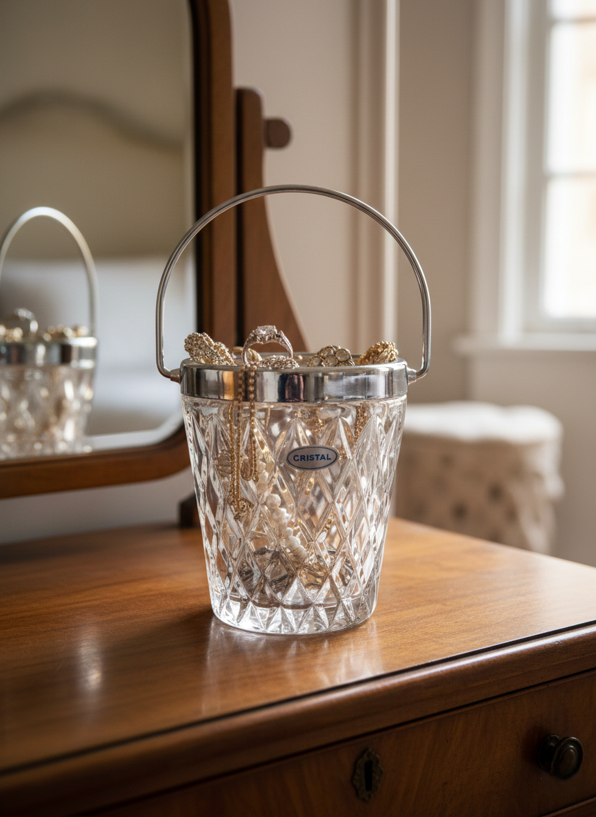 Le Bijou de l'Apéro : Seau à Glaçons en Cristal Taillé Diamant – Vintage 50s-60s - LVR