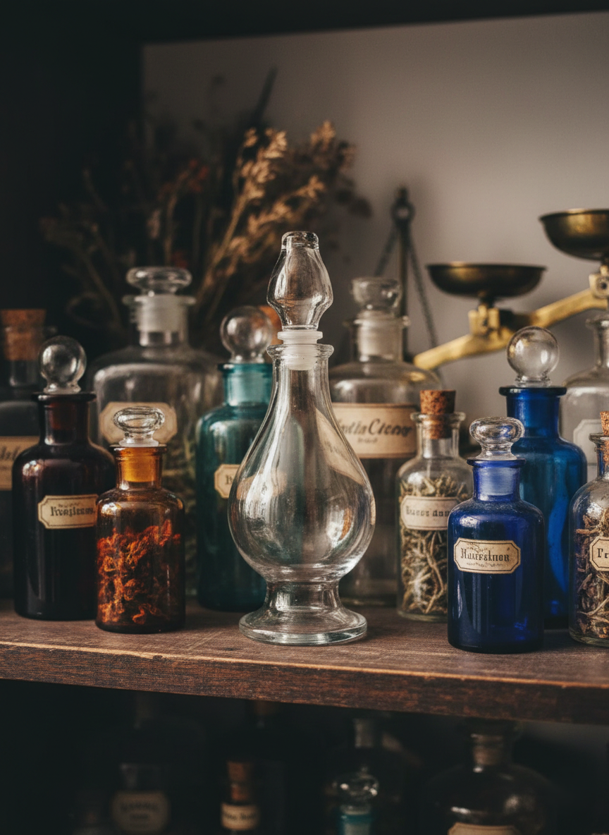 Fiole Apothicaire Verre SHD - Bouchon Rodé Émeri - Pharmacie Années 50/60 - 17cm - LVR