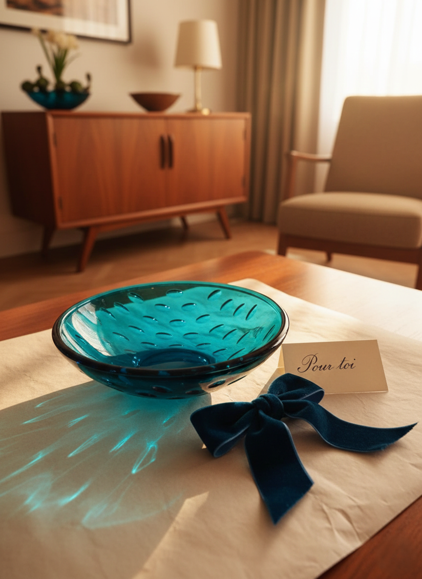 Coupe "Odelys" Guerlain France – Verre Turquoise Sculpté (Sixties) - LVR