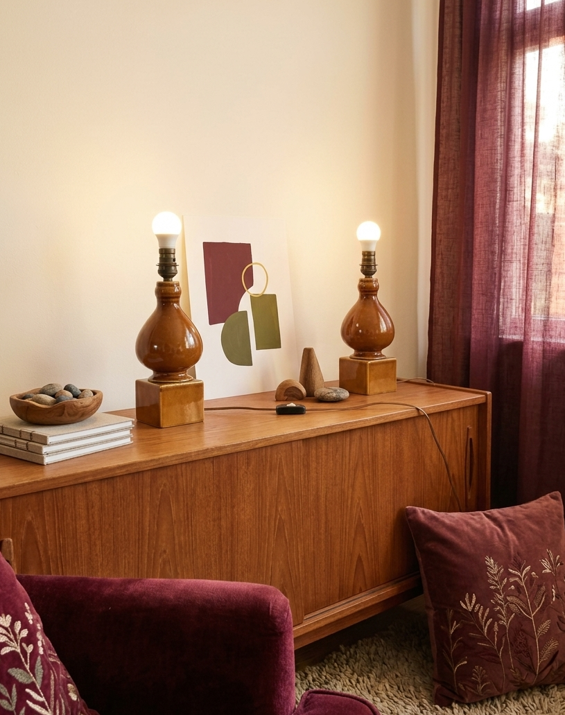 Paire de Pieds de Lampe Vallauris : Céramique Brune & Esprit 70s