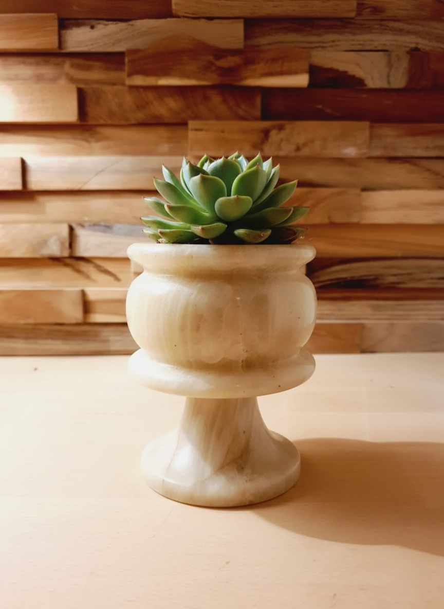 Pot en Onyx & Albâtre Vintage : Sculpture Minérale Translucide (50-70's) - LVR