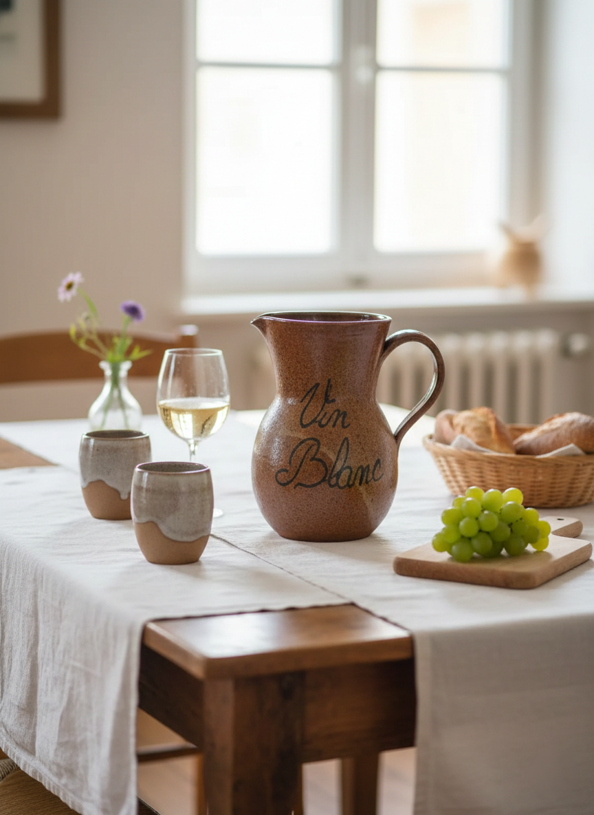 Pichet "Vin Blanc" en Grès Émaillé – Esprit Bistrot Français (1,5L) - LVR
