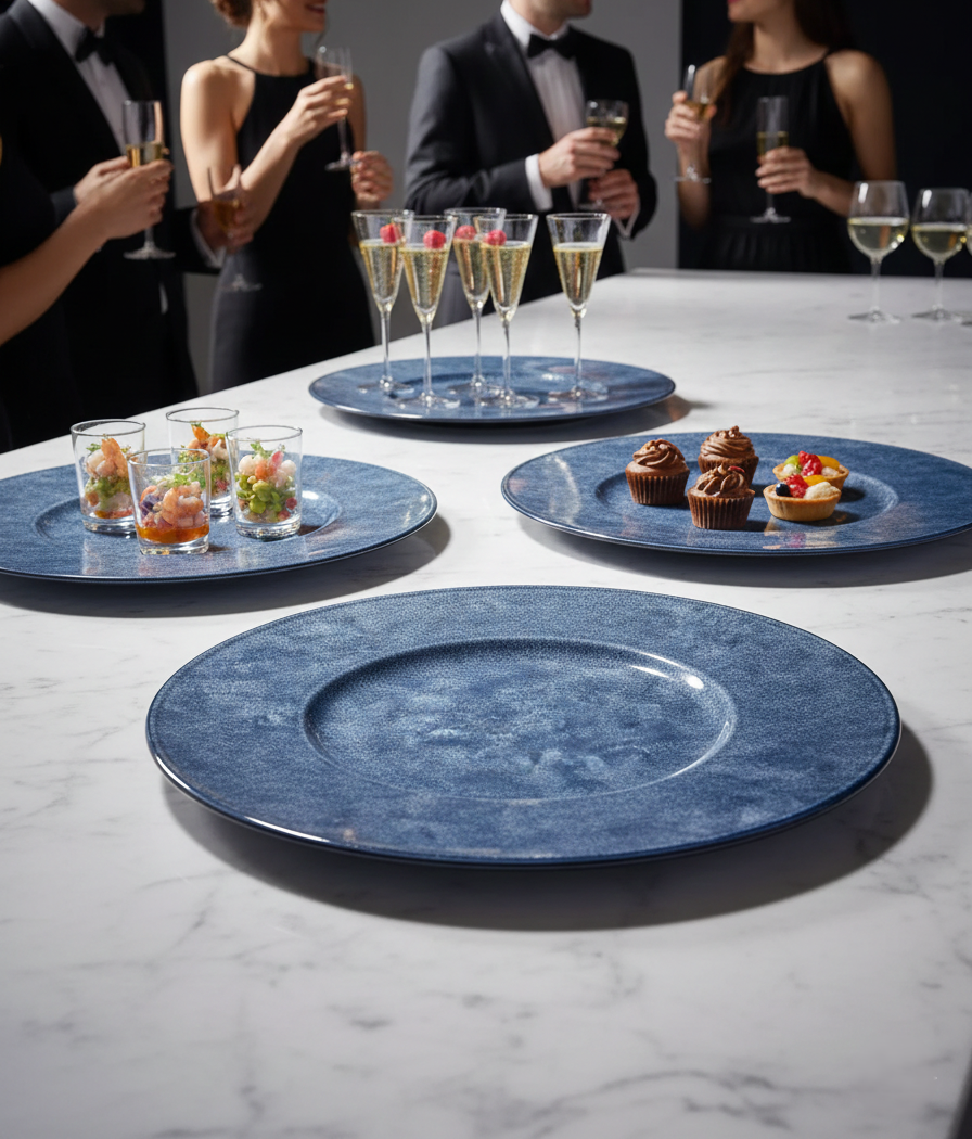 Trio de Plats de Présentation Christofle – Orfèvrerie de Luxe Gris-Bleu (31,5cm) - LVR