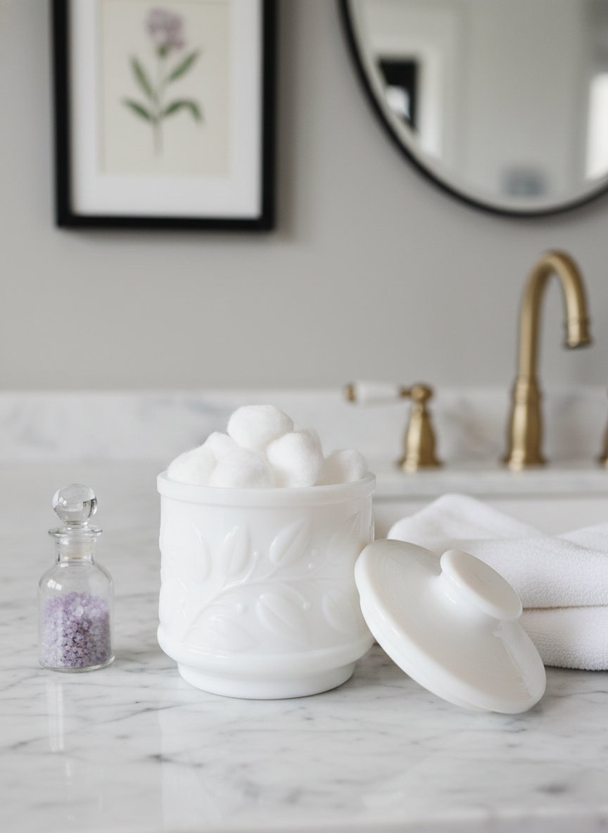 Pot en Opaline Blanche Ciselée : Élégance Néo-Classique (Années 40-50) - LVR