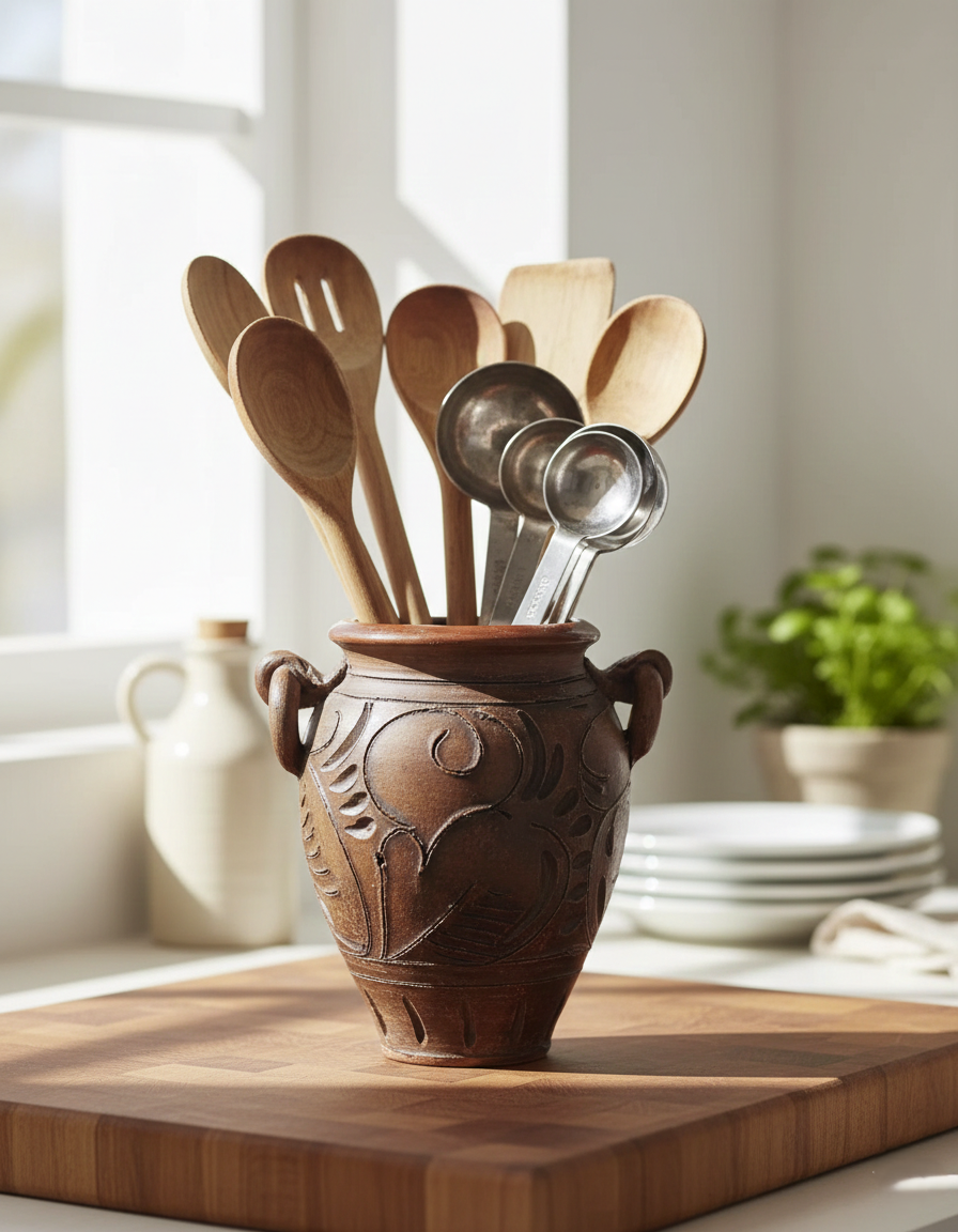 Pot Artisanal en Terre Cuite – Motifs Floraux Sculptés Main (Style Boho-Chic) - LVR