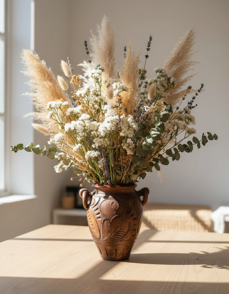 Pot Artisanal en Terre Cuite – Motifs Floraux Sculptés Main (Style Boho-Chic) - LVR