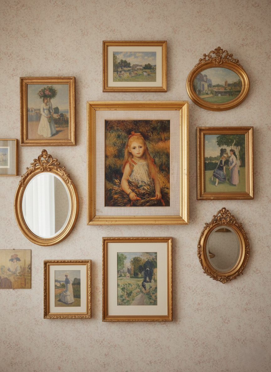 Tableau Renoir Vintage "Fillette à la Gerbe" - Reproduction Officielle S.P.A.D.E.M. - Cadre Bois 35x29cm - LVR