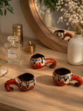 Lot de 3 Mini Choppes en Céramique de Troyan - Motif "Œil de Paon" Bulgare (80s)