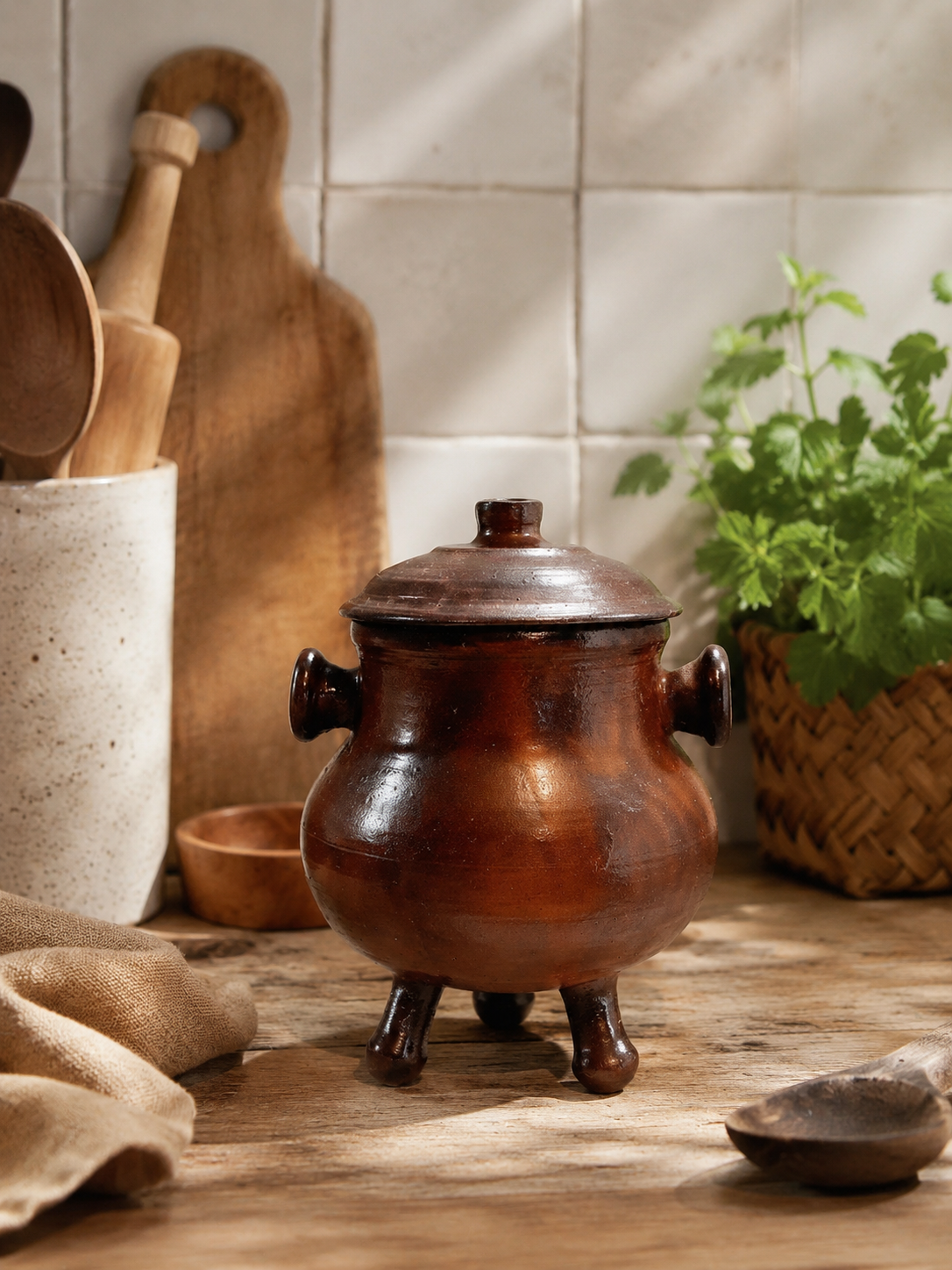 Chaudron en Grès Artisanal et son Couvercle : Le Charme Rustique