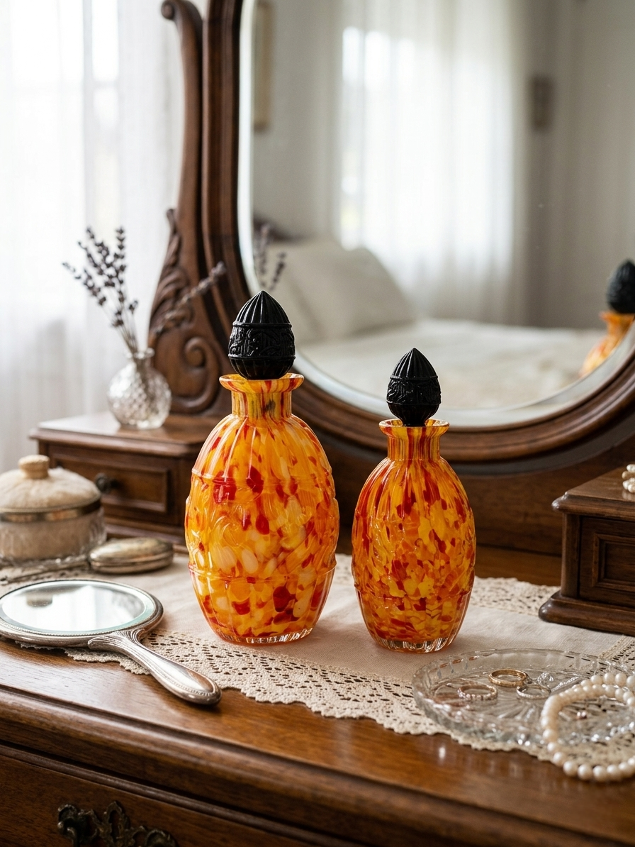 Duo Flacons de Toilette Vintage Verre Jaspé Art Déco : Le Charme Flamboyant (1930) - Lot 2