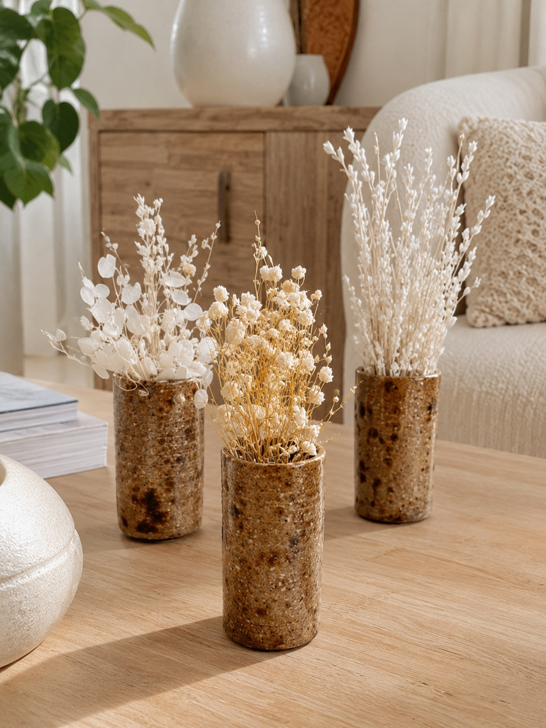 Lot de 3 Gobelets Soliflores en Grès Pyrité Vintage - Charme Brut (1960-70)