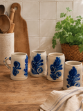 4 Mugs en Grès au Sel Gris et Bleu Cobalt : Le Charme Authentique 💙