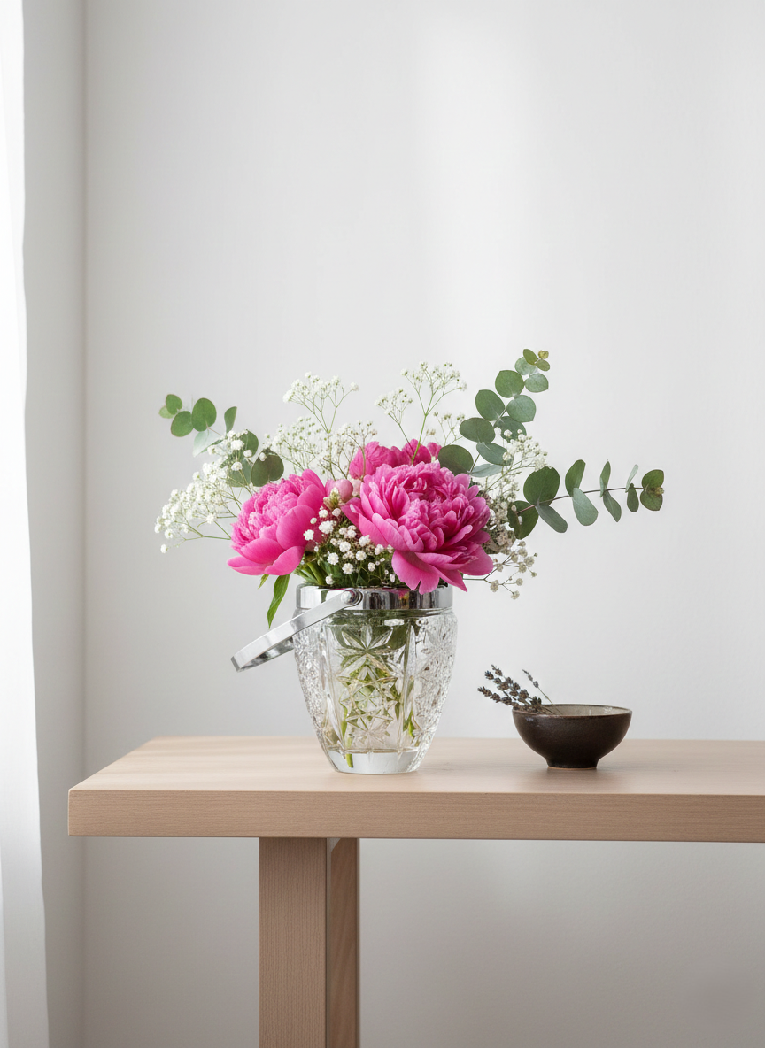 Seau à Glaçons Classique Chic – Verre Moulé & Chrome (Années 70) - LVR